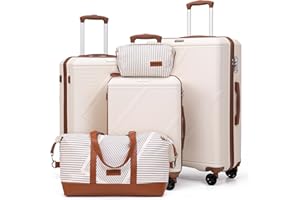 CONCEPTEN Luggage Sets 5 Piece, Suitcases With Wheels, Lightweight Travel Luggage Set With TSA Lock, ABS Hardshell Carry On Suitcase Set, White