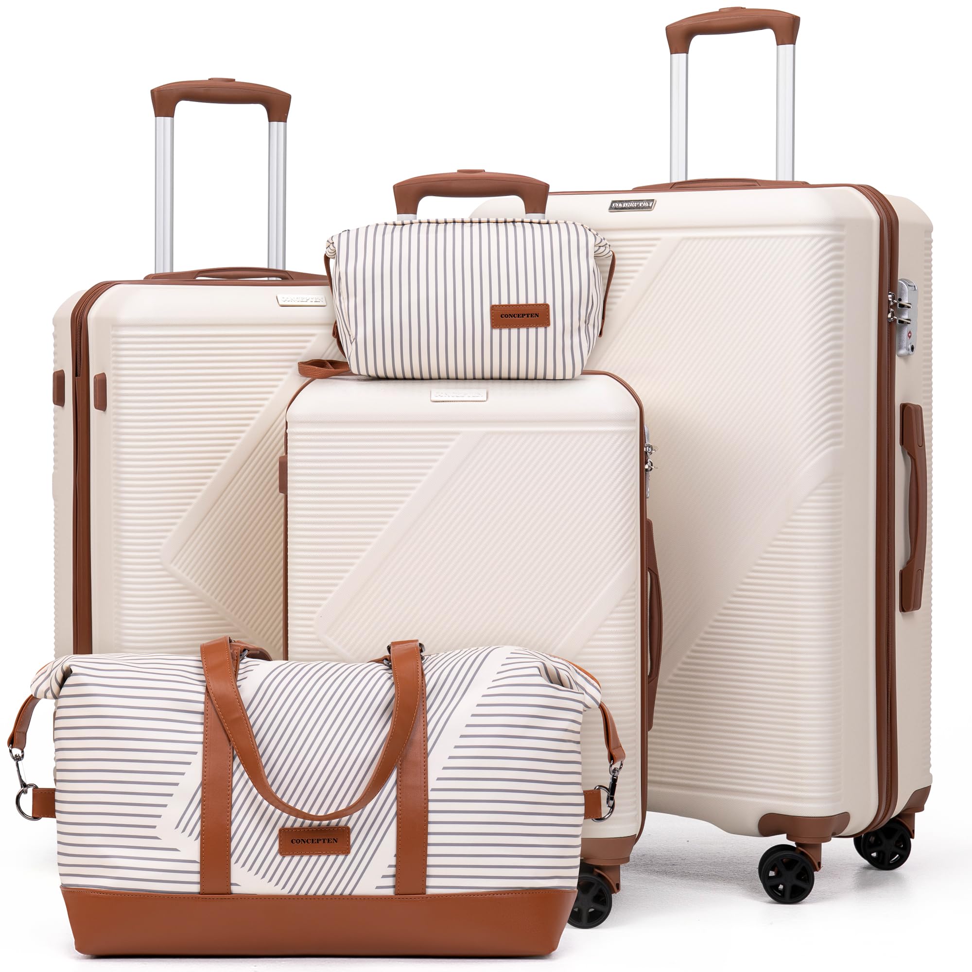 Photo 1 of *Zipper piece missing* CONCEPTEN Luggage Sets 5 Piece, Suitcases With Wheels, Lightweight Travel Luggage Set With TSA Lock, ABS Hardshell Carry On Suitcase Set, White