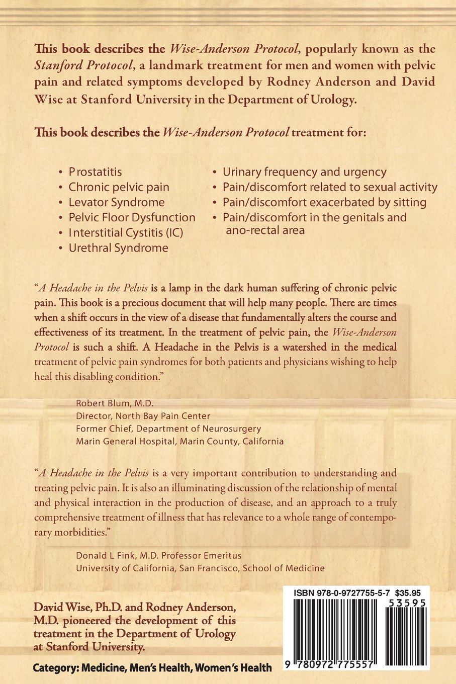 A Headache In The Pelvis A New Understanding And Treatment For Chronic Pelvic Pain Syndromes Popular Medicine Health Amazon De Wise David Anderson Rodney Fremdsprachige Bucher