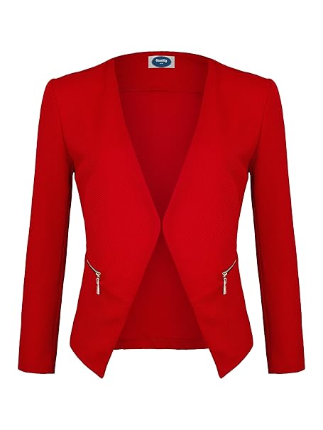 4tuality Damen Blazer kragenlos mit Gold Zipper und Taschen Gr. S - XXXXL