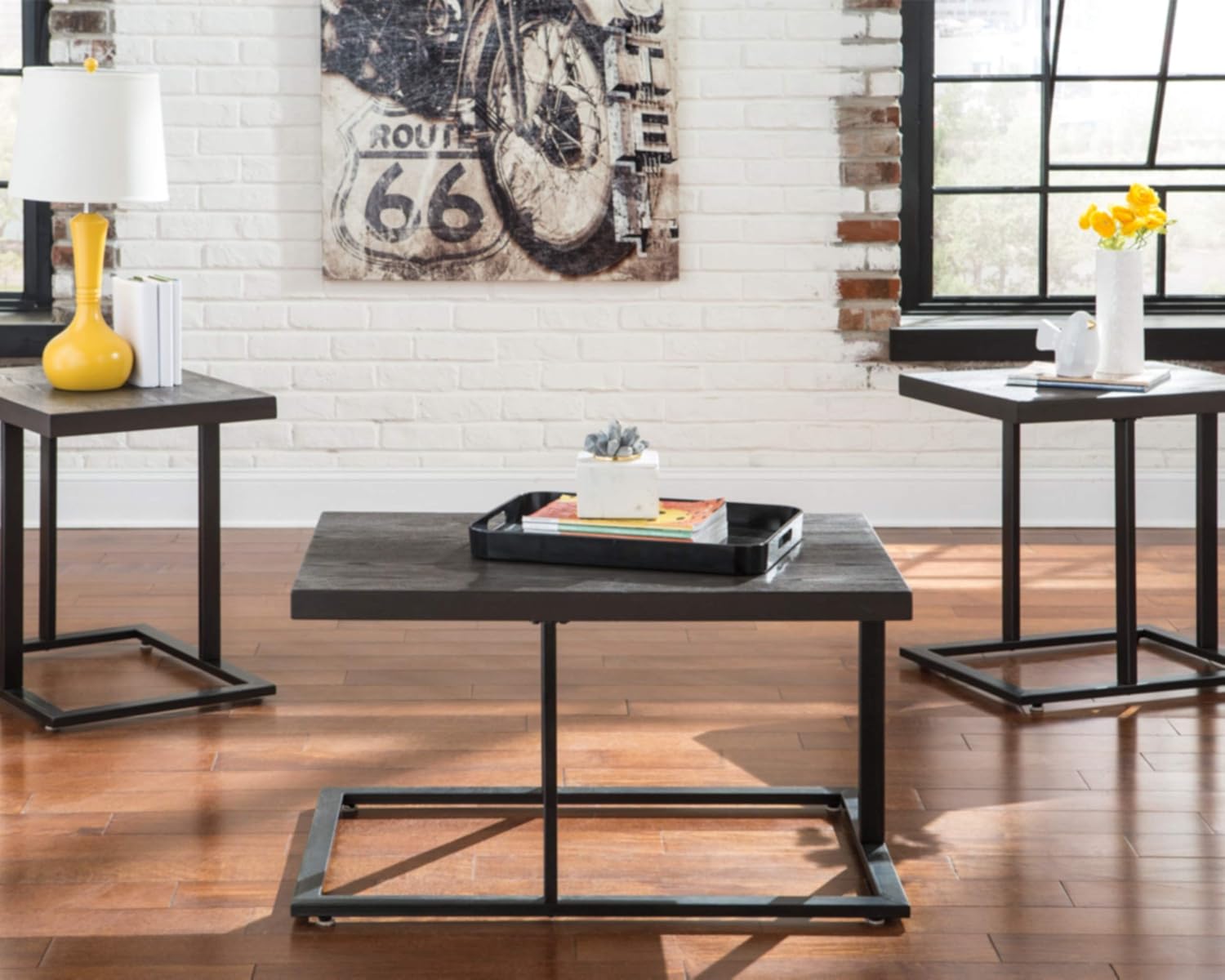 Signature Design by Ashley - Airdon Contemporary 3-Piece Table Set - Includes Coffee Table & 2 End Tables, Bronze Finish: Furniture & Decor