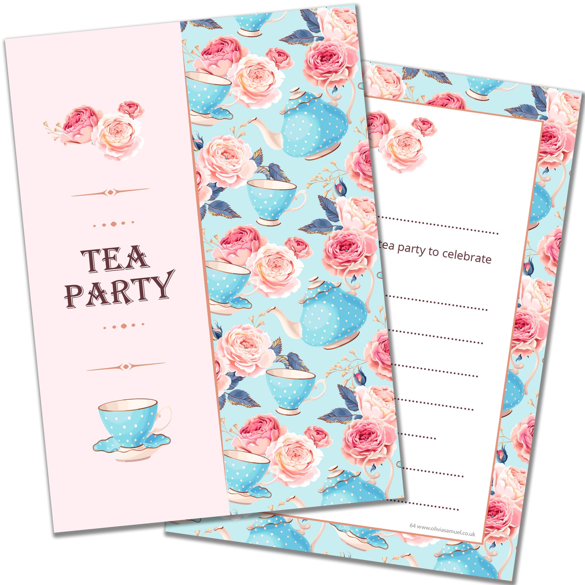 Olivia Samuel 20 x Tea Party Invitations from Ready to Write for Birthday Party or any celebration - Postcard Style