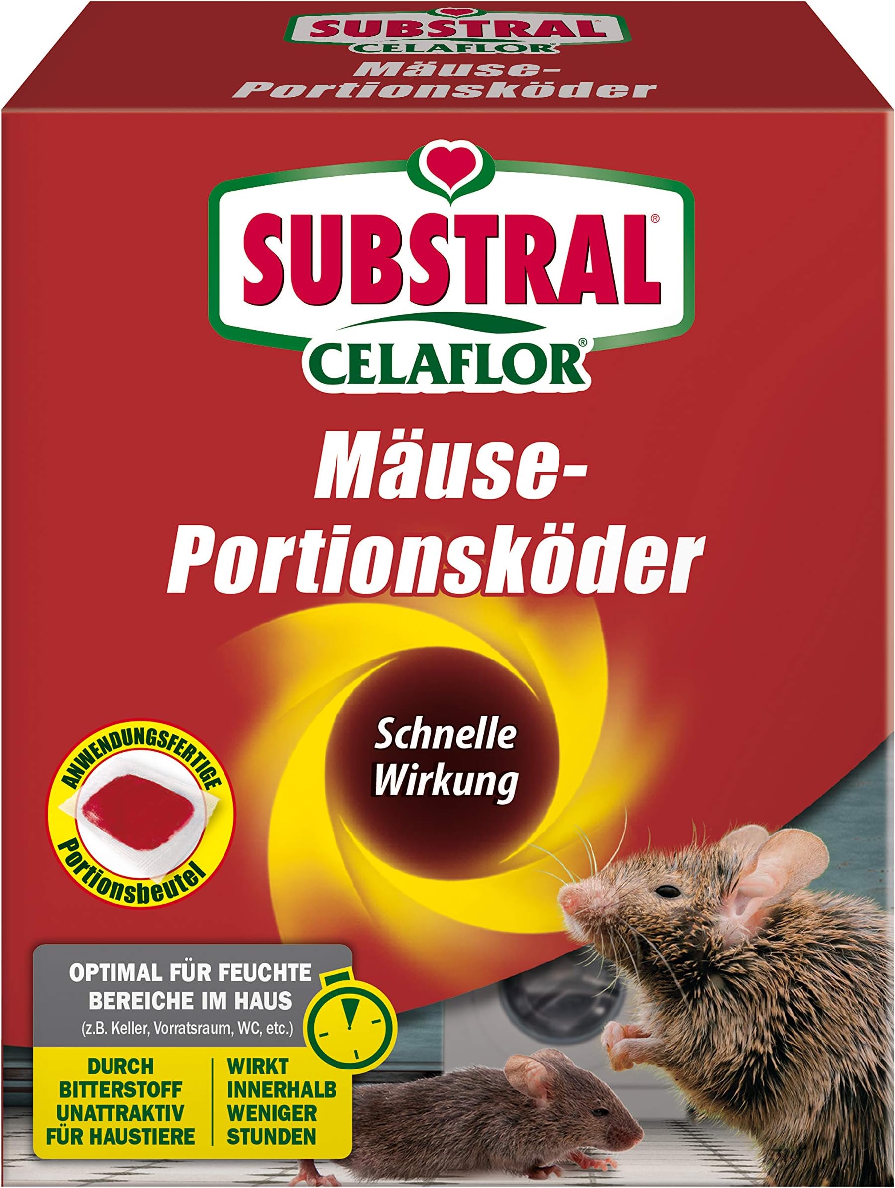 Celaflor Mouse Bait Grain Alpha C, Ready-to-Use, Bait for Mice with Innovative Active ingredient, 20 x 10 g Packets