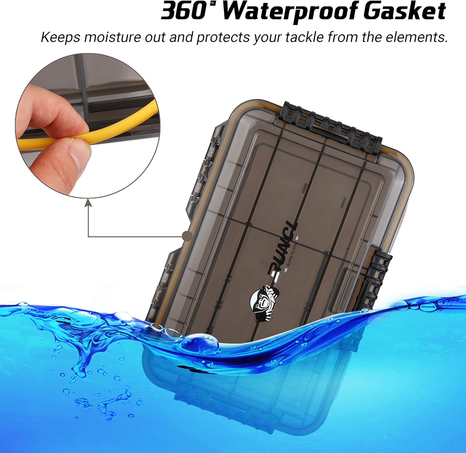 RUNCL Fishing Tackle Box, Waterproof Storage 10.65" L x 7.1" W x 1.89" H - Thicker Frame, 360° Waterproof Seal, Secure-Locking Latches, Sun Protection, Removable Dividers - Storage Organizer Box: Sports & Outdoors