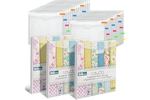 Caydo 36 Pieces 12x12 Paper Storage Organizer with Buckle Design, Plastic Scrapbook Paper Storage with 100 Pieces Multicolor Sticky Index Tabs for Holding Photos Vinyl Scrapbooking