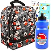Disney Mickey Mouse Lunch Box for Boys Set - Bundle with Insulated Mickey Lunch Bag, Water Bottle, Stickers, More Lunch Kit for Kids