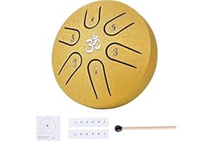Yahpetes Steel Tongue Drum Musical Percussion Instrument Metal Rain Drum for Outside 3 Inch 6 Notes C-Key for Meditation Yoga Education Percussion with Bag, Music Book, Mallets (3"6 tone, Gold)