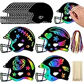 Geefuun 68Pcs Football Scratch Paper Art - DIY Helmet Crafts Cards Kit with Wooden Stylus and Ribbons for Party Favors Supplies