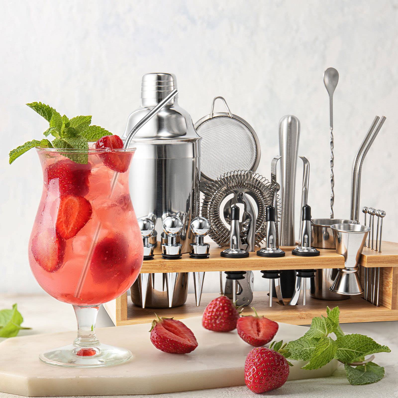 Semderm Cocktail Shaker Set Mixology Bartender Kit with Bamboo Stand | 26-Piece Cocktail Kit Bar Set with All Essential Bar Tools | Perfect Cocktail Set and Bar Kit for Drink Mixing Experience - Image 6