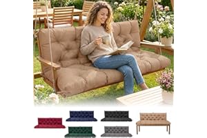 Waterproof Porch Swing Cushions 60 Inch,2 3-Seater Replacement for Outdoor Furniture with Backrest and Straps, Thick 4" Swing