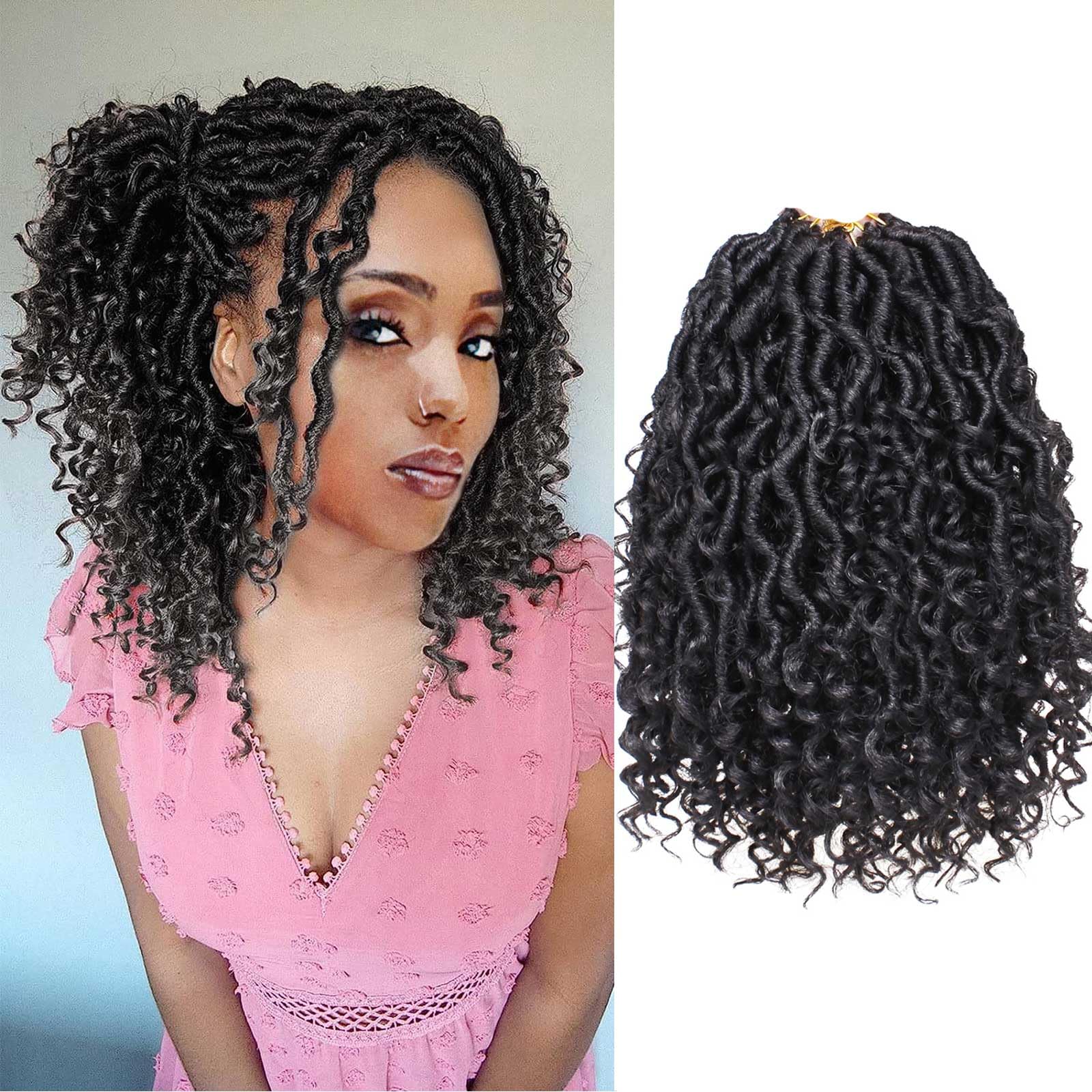 Xtrend 10 Inch 8 Packs Black River Goddess Faux Locs Crochet Hair Wavy With Curly Ends 14Strands/Pack Pre-looped Synthetic Crochet Braids Twist Braiding Hair Bohemian Faux Locs Hair Extensions 1B# — image 1