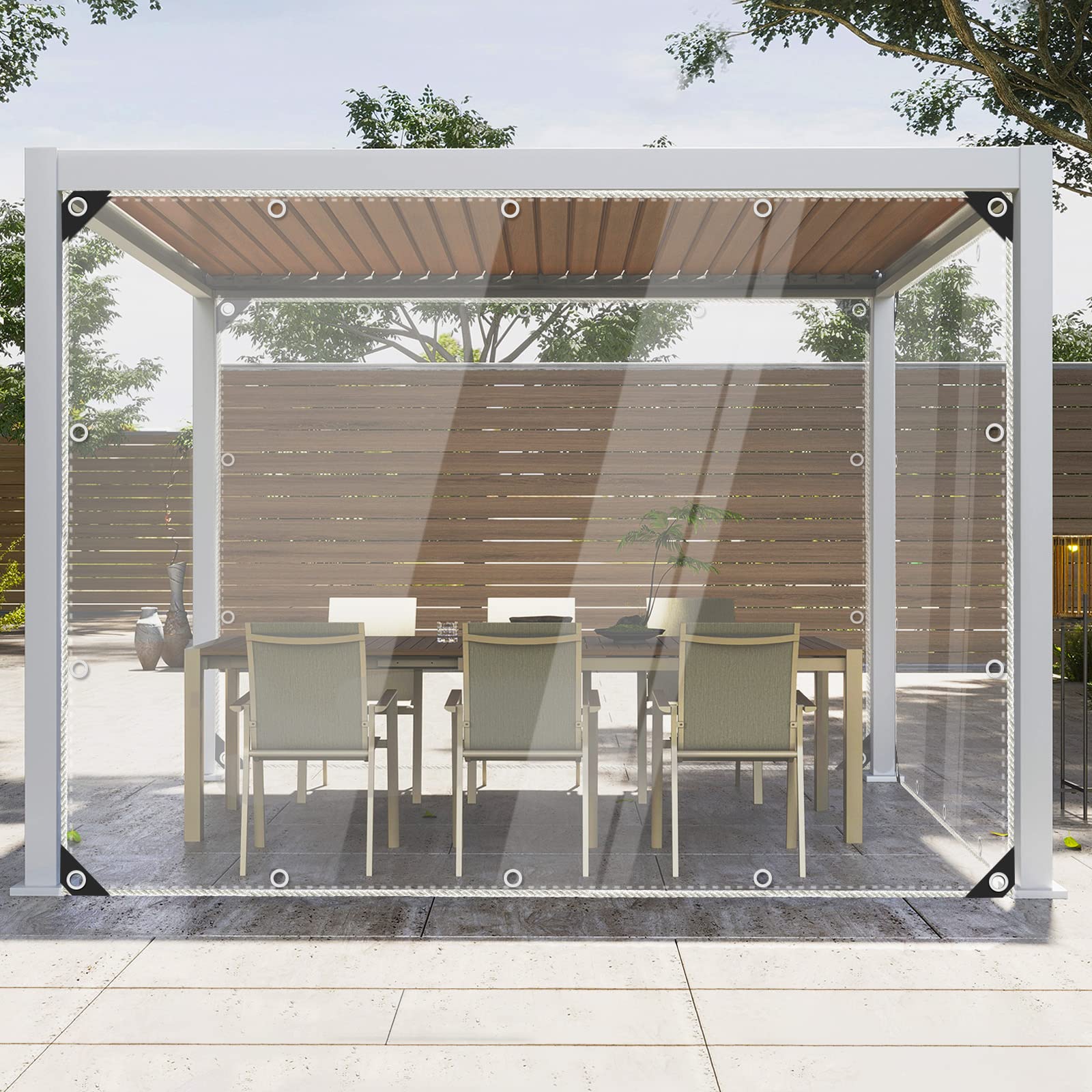 Photo 1 of Clear Tarps Heavy Duty Waterproof, Transparent PVC Vinyl Tarpaulin with Grommets, Ropes, Reinforced Edge, Tear-Resistant, Anti-UV for Greenhouse, Patio, Garden, Porch, Pavilion, Outdoor