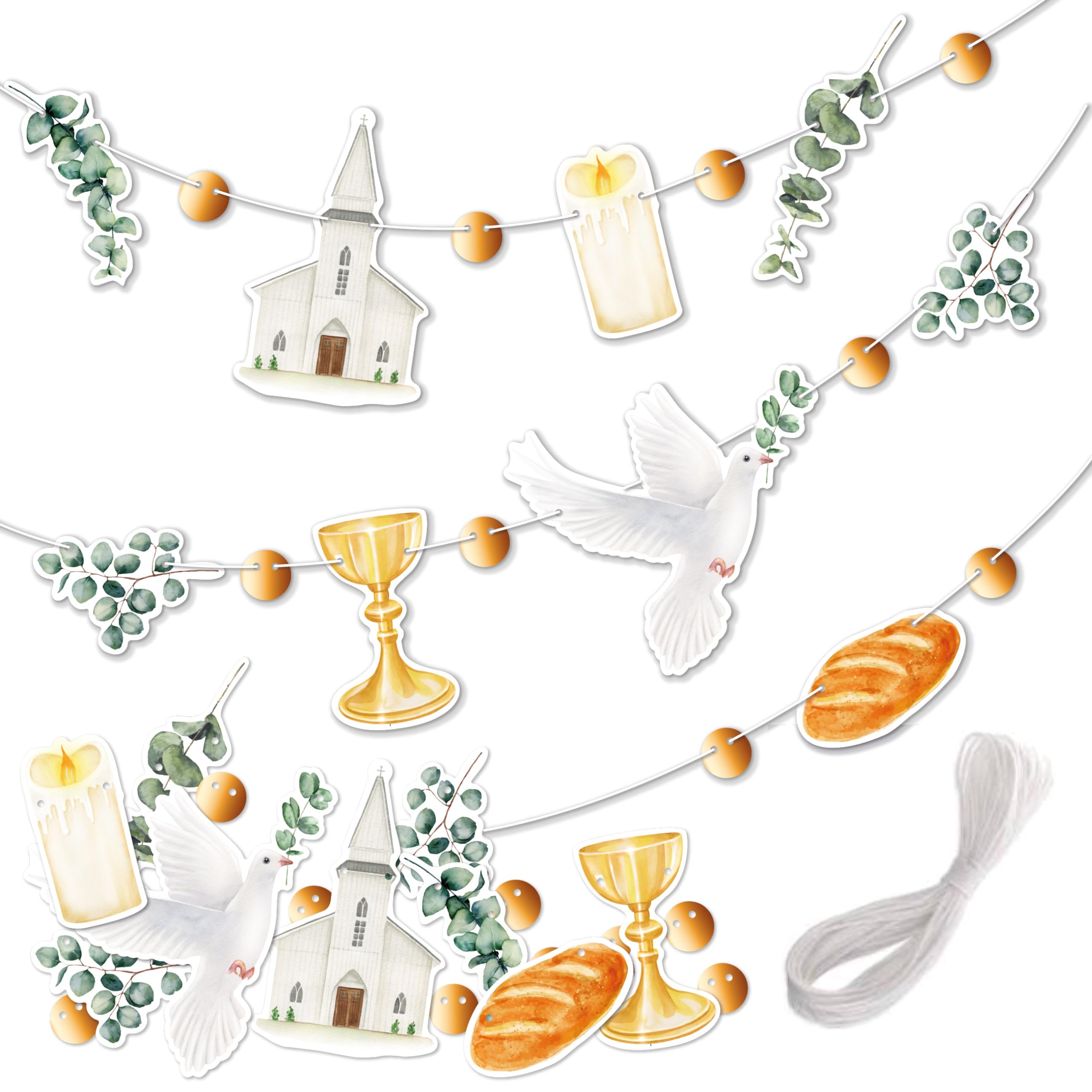 Papierdrachen - Festive garland for DIY - great decoration for christening, communion, confirmation, confirmation or other occasions - eucalyptus - set 1