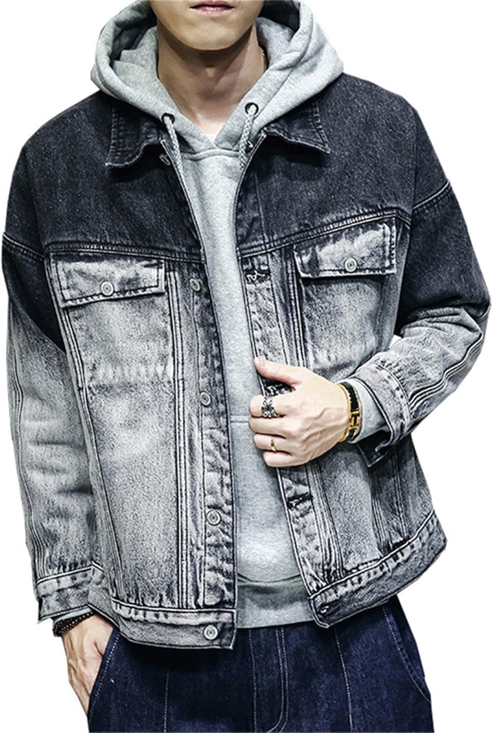 Beautifullight Men's Gradient Color Denim Jackets Autumn Winter Casual Jeans Jacket for Male