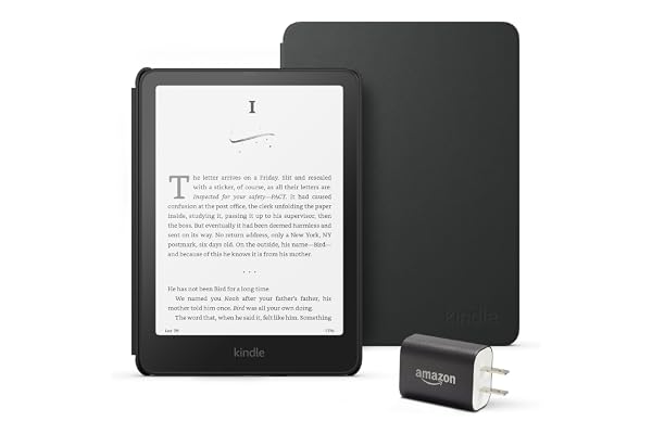 Amazon Kindle Paperwhite Bundle: Includes, Amazon Kindle Paperwhite 16GB | Plant-Based Leather Cover | Black, & Power Adapter