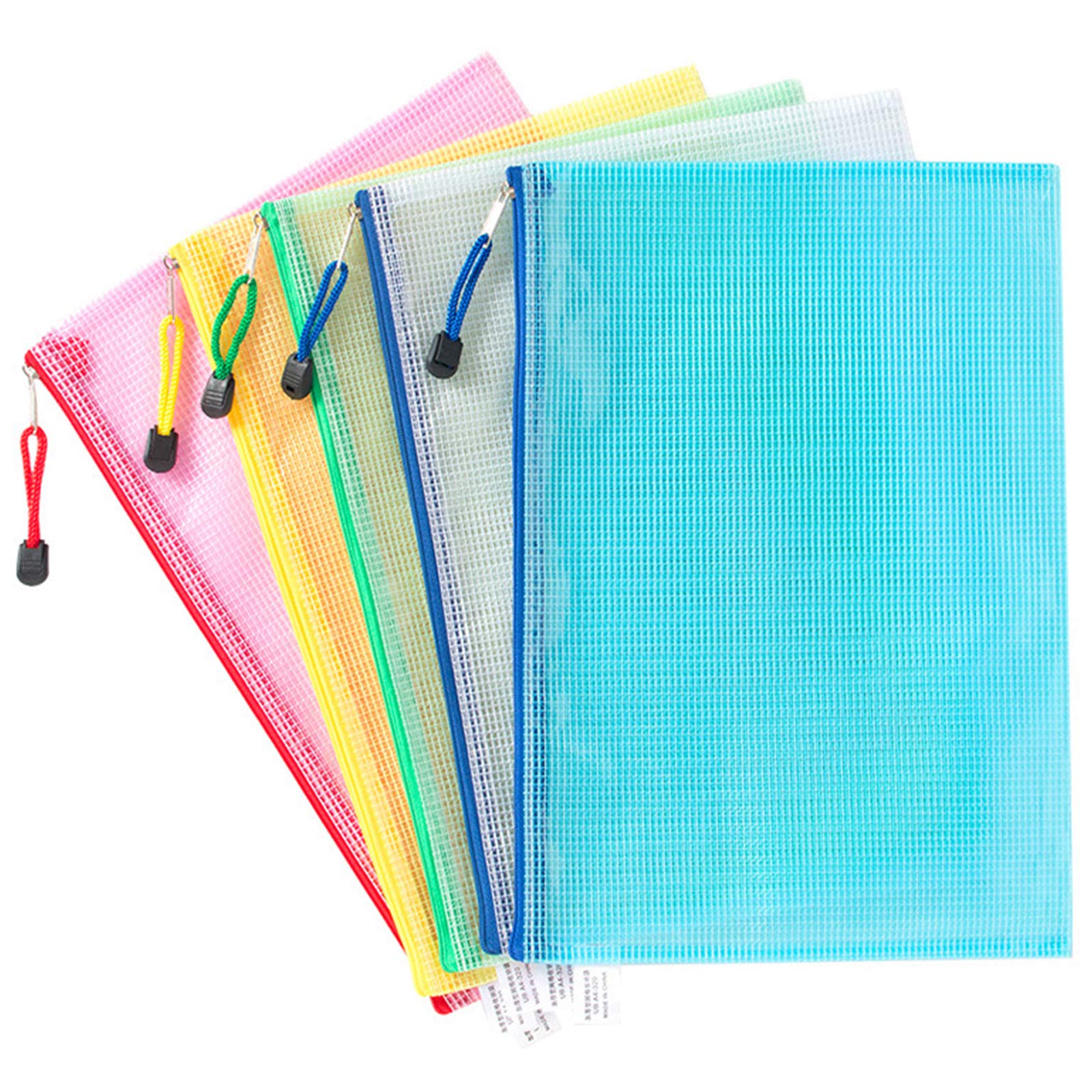 Zip File Pocket 5 Pieces Plastic Portfolio Plastic Briefcase Folder Mesh Bag Zipper File Wallet Plastic Wallets A4 Zipper Wallet Folder for School Office Cosmetics Receipts Storage Homework Retention