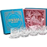 GLASSIQUE CADEAU Vintage Art Deco 1920s Lowball Cocktail Glasses | Set of 4 | 9 oz Crystal Old Fashioned Glassware for Drinking Classic Bar Drinks | Heavy Base Short Rocks Tumblers for Women