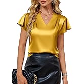 Blooming Jelly Women's Ruffle Sleeve V Neck Pleated Blouse