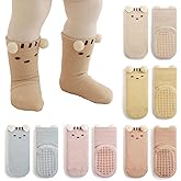BEHELE Baby Non-skid Socks with Grips Toddler Warm Thick Socks Anti Skid Slipper Crew Socks for Girls Boys Newborn 5 Pairs
