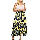 Zeagoo Women Plus Size African Maxi Skirts High Waist w/ Pockets,Navy Blue,X-Large