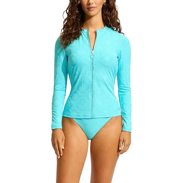 Seafolly Women's Short Cap Sleeve Zip Front Rash Guard With