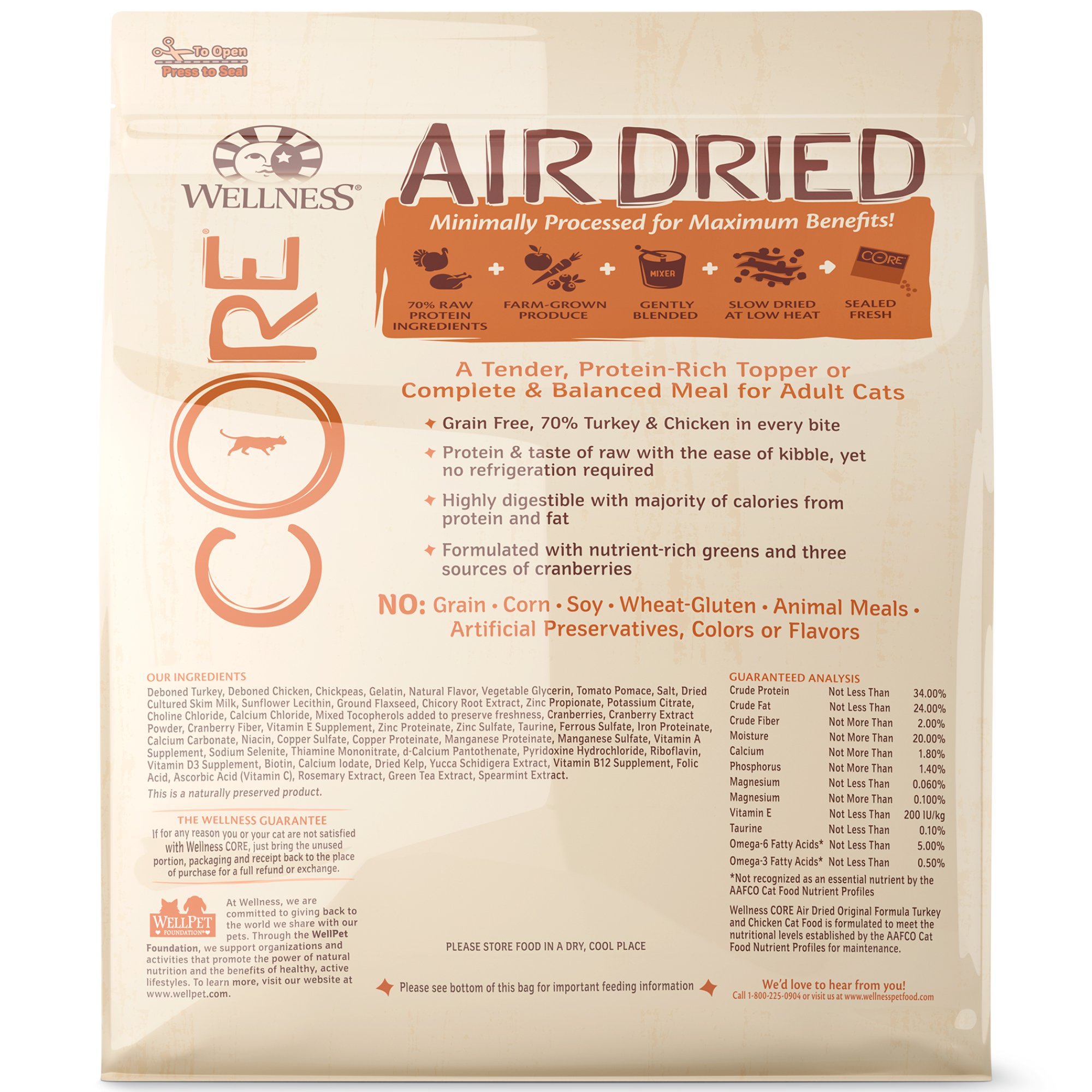 Wellness Core Air Dried Natural Grain Free Dry Cat Food, Original