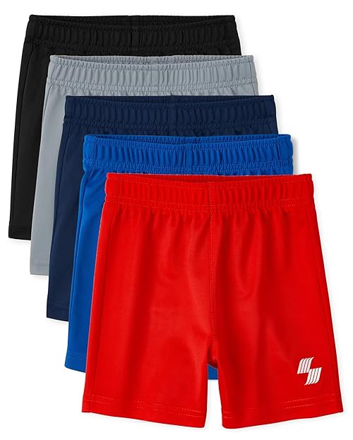 The Children's Place,Baby-Boys,and Toddler Boys' Athletic Basketball Shorts,Black/Tidal/Red/Blue/Gray 5-Pack,18 Months-24 Months
