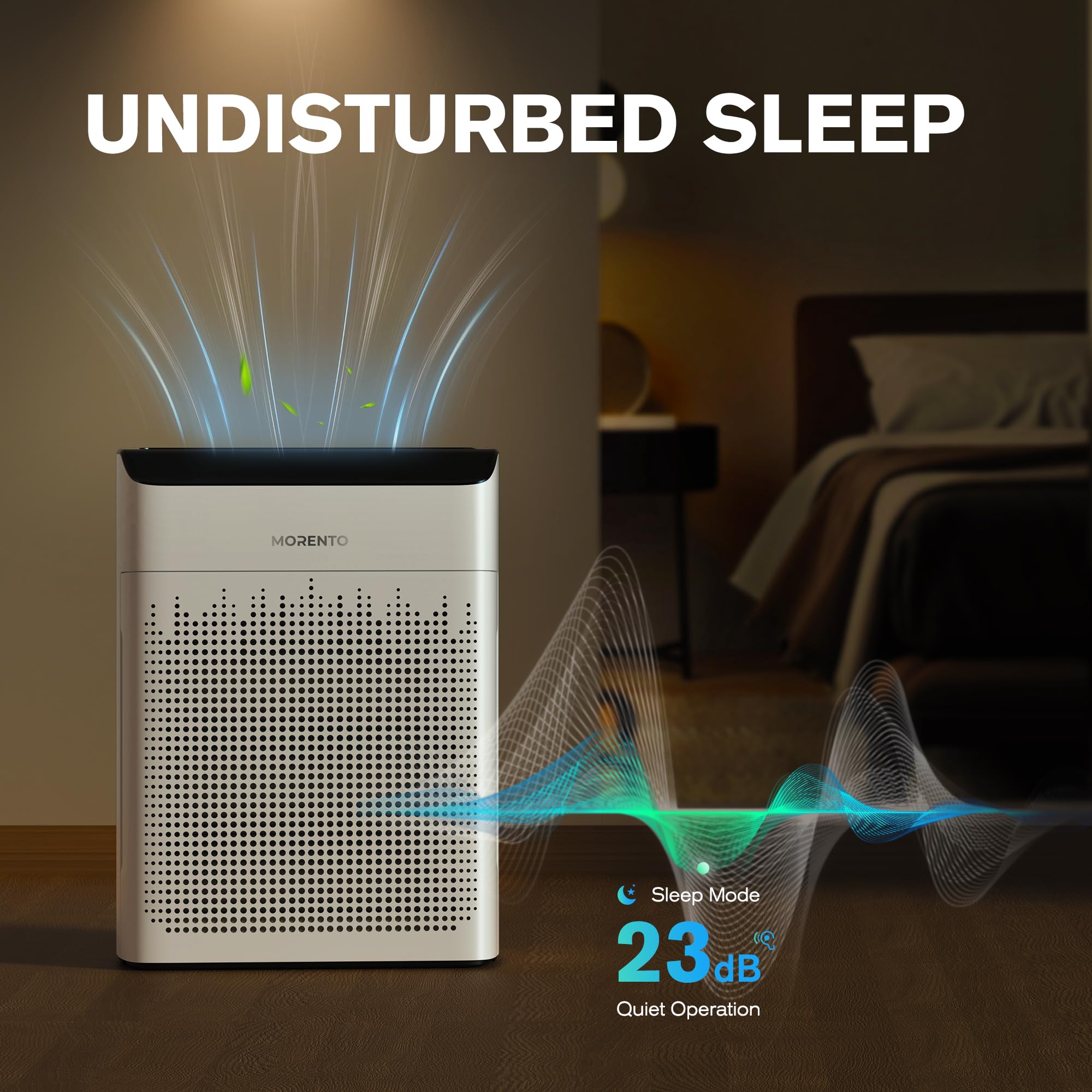 MORENTO Air Purifiers for Home Large Room Up to 1290 ft² with PM 2.5 Air Quality Monitor, Wi-Fi and Alexa compatible, HEPA Auto Mode Double-sided Air Inlet for Smoke and Odor, 23db, MR5866, White