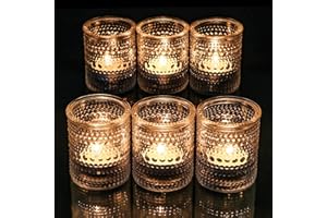 HOXHA 6 Pack Glass Votive Candle Holders Clear Tealight Candle Holders in Bulk Vintage Table Centerpieces for Floating Candles Home Table Decor Wedding Receptions (6)