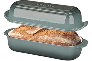 Enameled Cast Iron Loaf Pan with Lid, Dutch Oven Bread pan for Homemade Sourdough Bread Baking, 12.5x5.5 inch, 5qt, Slateblue