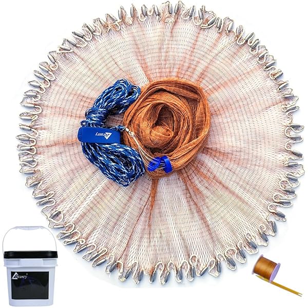 DRASRY 1/2 SALTWATER FISHING CAST NET FOR BAIT TRAP WITH HEAVY LEAD SINKERS FISH THROW NET. SIZE 3FT/4FT/5FT/6FT/7FT/8FT/9FT RADIUS FRESHWATER NETS (TIRE LINES CAST NET, 5FT(150CM) RADIUS)