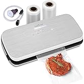 NutriChef Vacuum Sealer For Food - Automatic Air Sealing Machine for Dry & Moist Foods, LED Touch Controls, Includes Vacuum Bags, Hose & Wine Stopper, High Suction Power