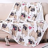 Famitile Pug Blanket, Cute Puppy Fleece Blankets Super Soft Fuzzy Gifts for Pugs Lovers Plush Throw Dog Decor (Pug, 47" x 60")