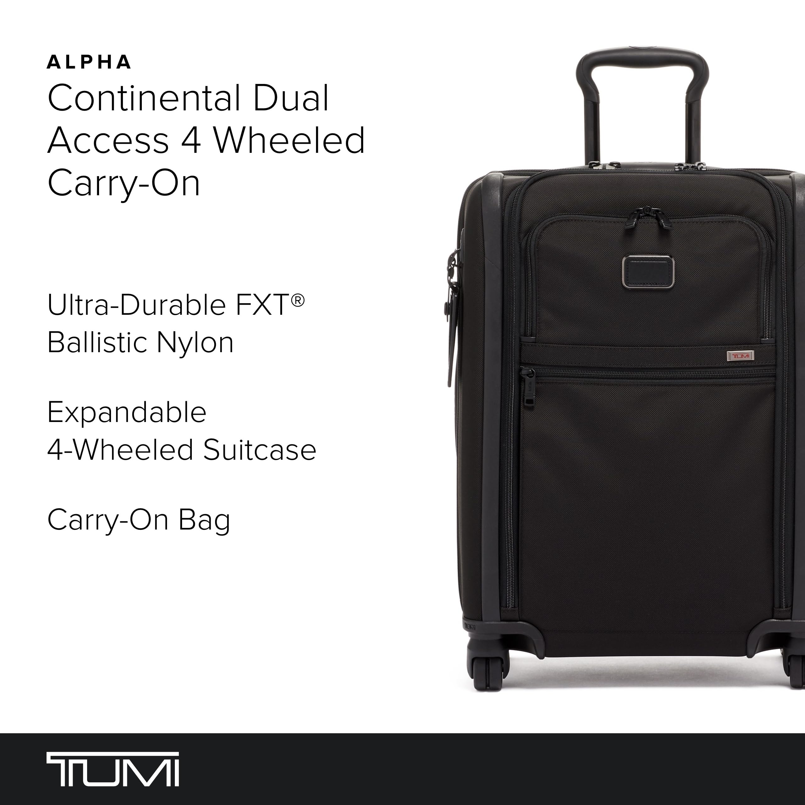 TUMI Alpha Continental Dual Access 4-Wheeled Carry-on Luggage - Rolling, Lightweight Suitcase - Secure Suitcase with Lock