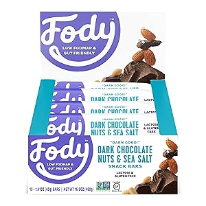 Fody Foods Vegan Protein Nut Bars | 6g Protein Snack Bar | Low FODMAP Certified | Gut Friendly IBS Friendly Snacks | Gluten Free Lactose Free Non GMO | Dark Chocolate Nuts and Sea Salt, 12 Count