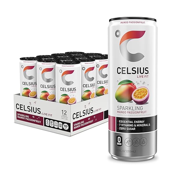 CELSIUS SPARKLING MANGO PASSIONFRUIT, FUNCTIONAL ESSENTIAL ENERGY DRINK 12 FL OZ (PACK OF 12)