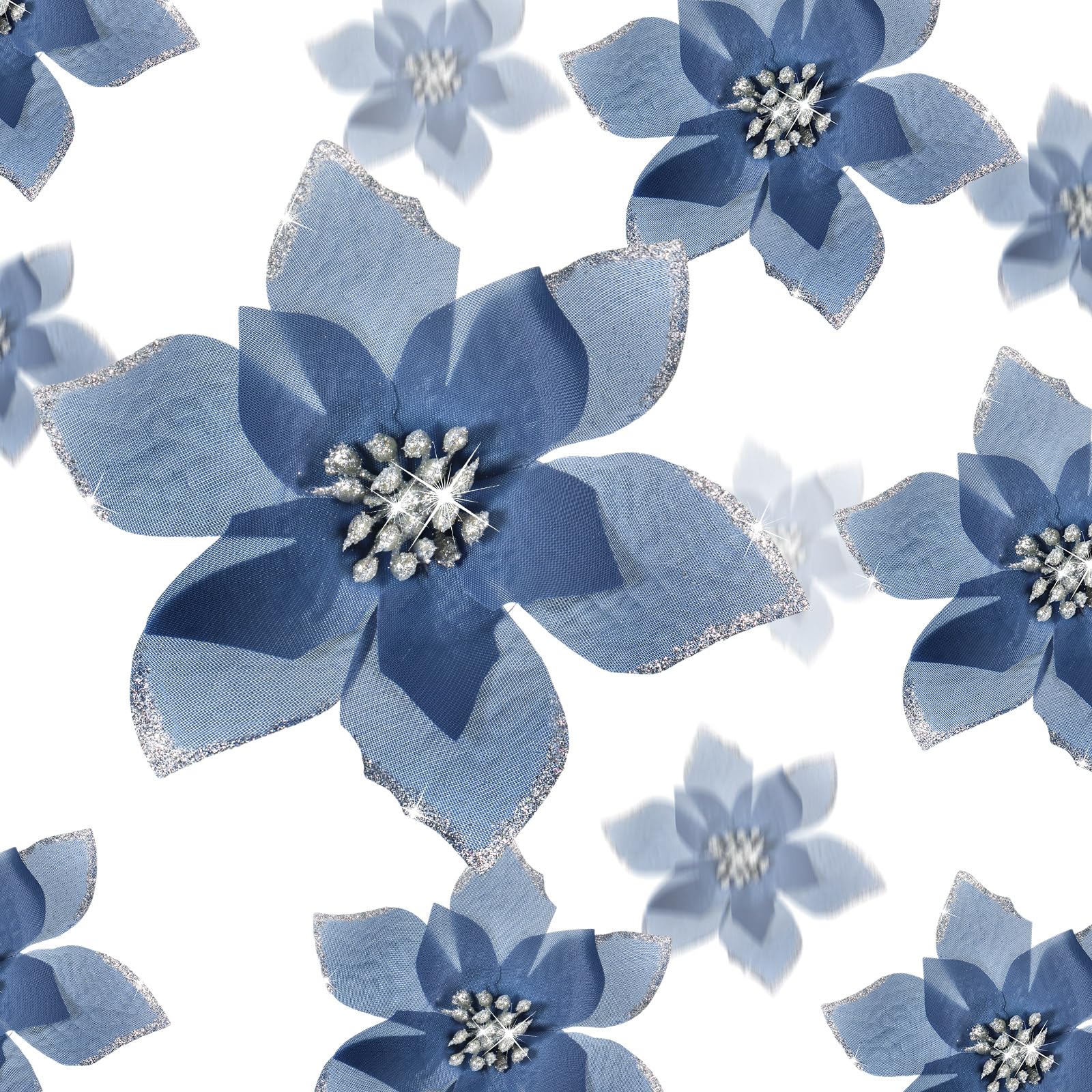 36 Pcs 3 Size Christmas Poinsettia Christmas Tree Flowers Glitter Faux Flowers Decoration Artificial Poinsettia Ornaments For Christmas New Year Home Outdoor Decoration (Dusty Blue,3/ 4/ 6 Inch) — image 1