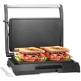 Baker's Friend Mini Panini Press Electric Griddle, Sandwichera Electrical for Pancakes &amp; Eggs, 2 Slices of Panini Grill Press Sandwich Maker Press, Stainless Steel, Non Stick Surfaces, Oil Tray