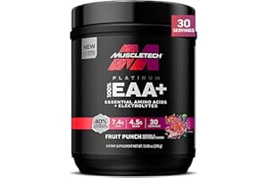MuscleTech Platinum Essential Amino Acids Supplement with Electrolytes, Fruit Punch - Pre-Workout Powder for Energy, Muscle Growth & Strength Builder - EAA Complex for Men & Women - 30 Servings