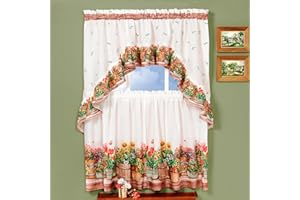 ACHIM HOME FURNISHINGS Light Filtering Printed Tier & Swag Window Curtain Set - 36 Inch Length, 57 Inch Width - Country Garden - Machine Washable Polyester Drape for Kitchen, Living, & Dining Room by Achim Home Decor