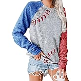 XKBHYD Womens Long Sleeve Shirt Baseball Shirt Mom Shirt American Flag Shirt Star Sweatshirt