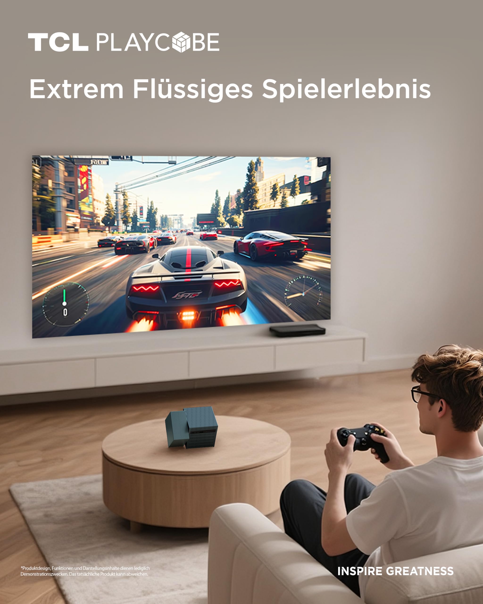 TCL PlayCube DLP Mini Beamer 4K mit Akku, 750 ISO Lumen, Integriertes Offizielles Google TV/Netflix/APV, Autofokus, 6D Trapezkorrektur, Bluetooth und WiFi, DolbyAudio, für Außenprojektion und Heimkino 6