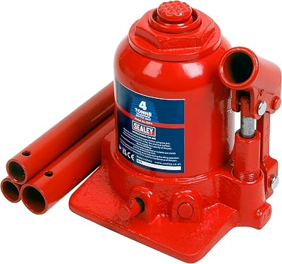 Sealey 4 Tonne Telescopic Bottle Jack SJT4 - Dual Stage Rams, Overload Valve
