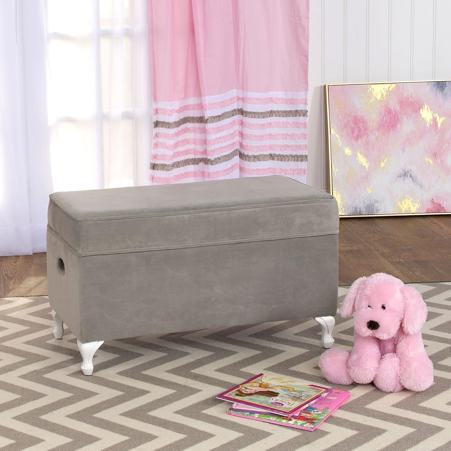 HomePop Diva Youth Velvet Decorative Storage Bench with White Wood Legs: Kitchen & Dining