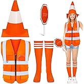 Parma77 4Pcs Traffic Cone Costume, Construction Orange Traffic Cone Hat with Stop & Go Traffic Sign, Halloween Costume Accessory