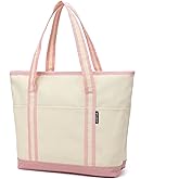 QYEPYUE Large Canvas Tote Bag for Women, Beach Bag with Zipper, Utility Tote Bag with 3 Front Pockets, Weekender Pool Bag
