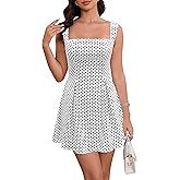 ZTMZA Women's Square Neck Mini Dress Sexy Backless Bow Tie Sleeveless Flare Dress Summer Short Party Dresses