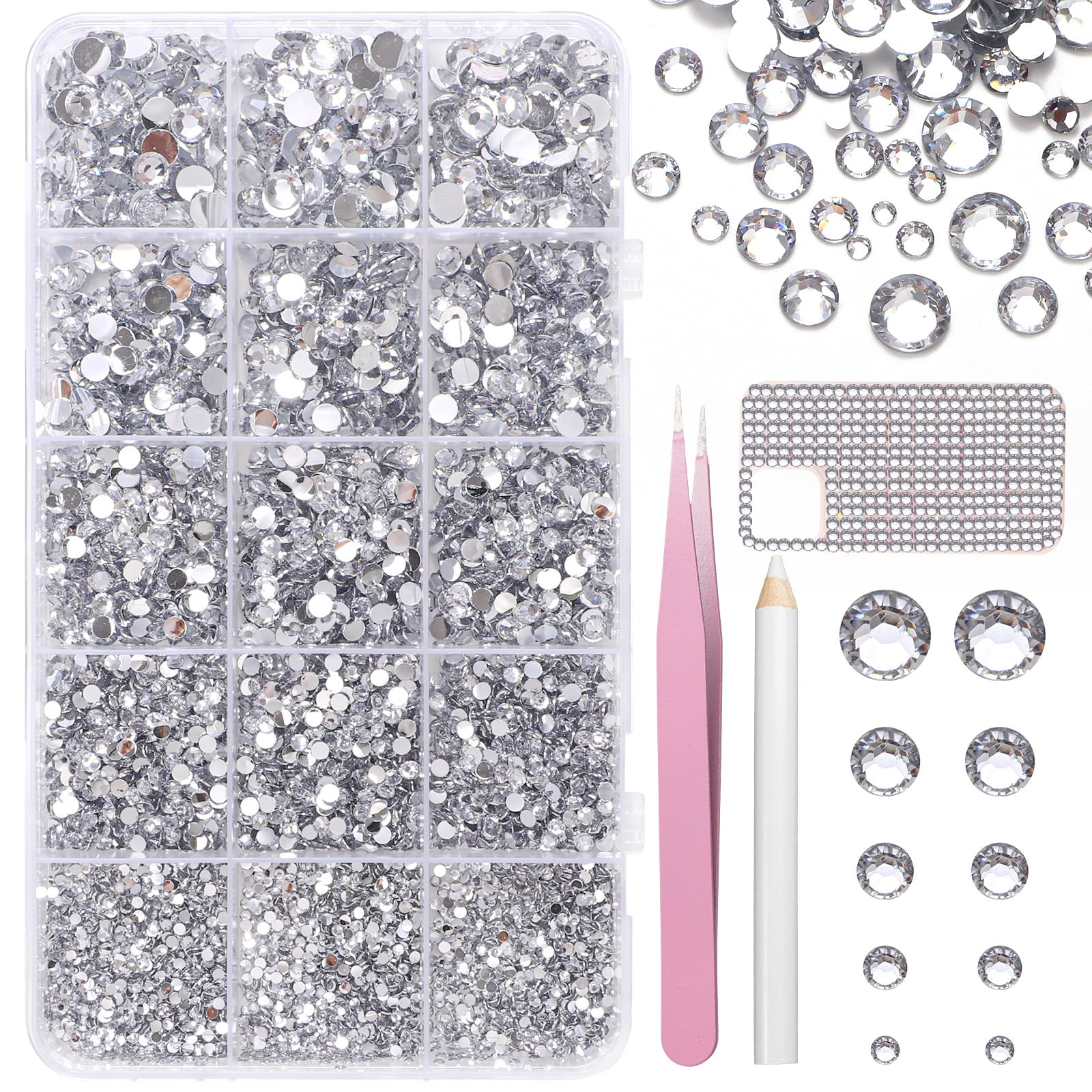 Photo 1 of 16000 Pcs Resin Rhinestones for Crafting, Flatback White Gems Jelly Rhinestones, Mixed Sizes White Bedazzling Crystal with Pickup Tool for DIY Crafts Clothing Tumblers Mugs Shoes Fabric Nail Art