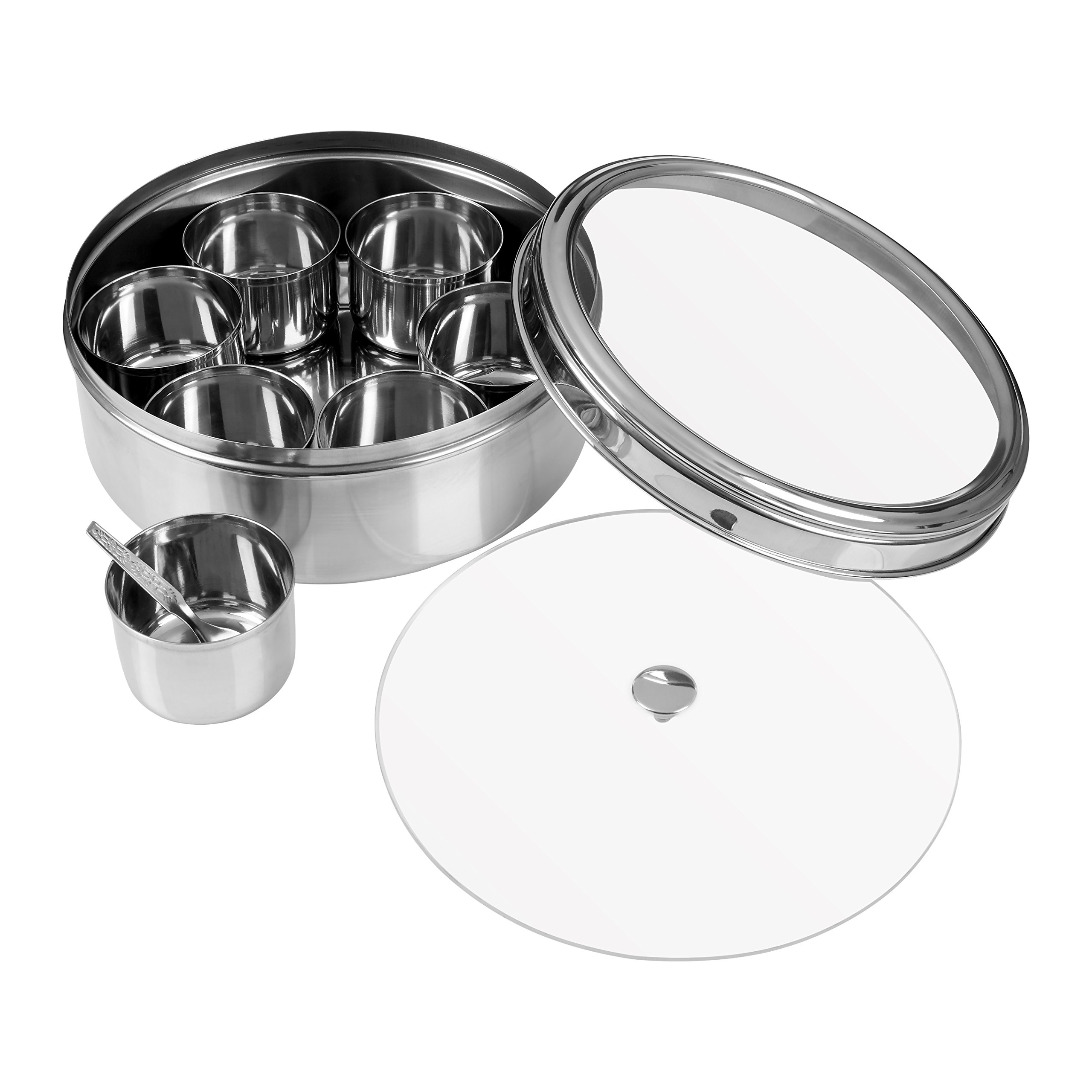 Premier Housewares Spice Container Set with Clear Lid, Stainless-Steel, Silver, 20 x 20 x 8 cm