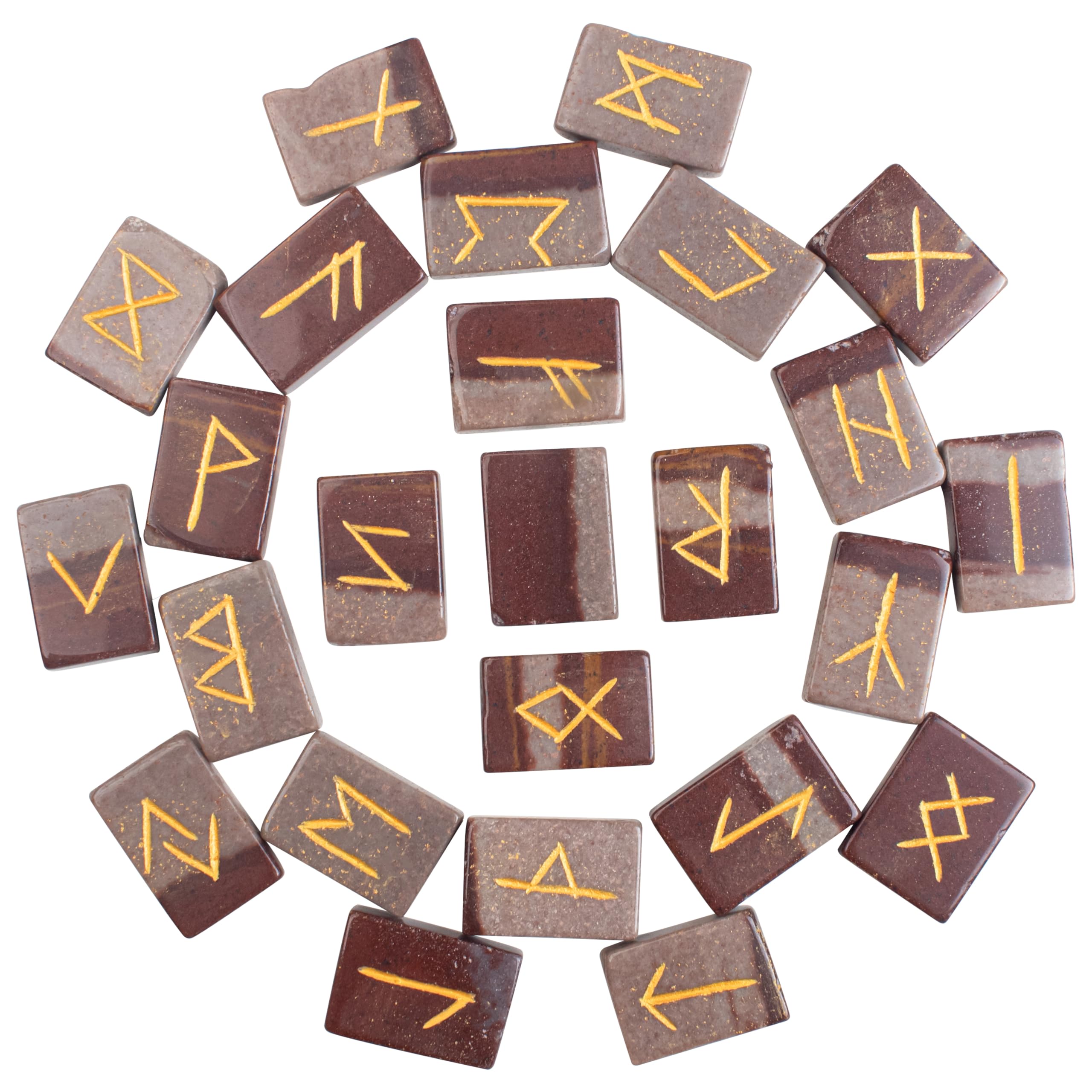Crocon® Narmada Rectangle Shape Gemstone Runes with Elder Futhark Alphabet Engraved 25 pcs Rune Set Crystal Divination Metaphysical Healing Chakra Reiki Runes Set with a Pouch Size : 20-25mm